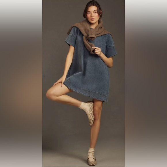 Anthropologie Dresses & Skirts - Anthropologie Porridge Short-Sleeve Denim Swing Mini Dress